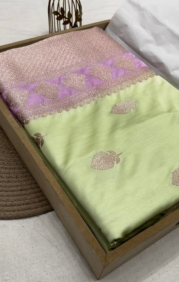 Pista Banarasi Mashru Silk Saree