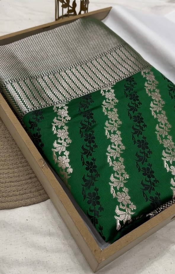 Dark Green Banarasi Mashru Silk Saree