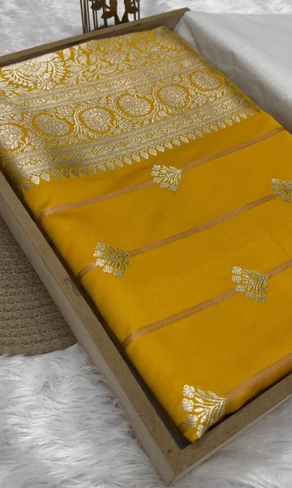 Yellow Banarasi Mashru Silk Saree