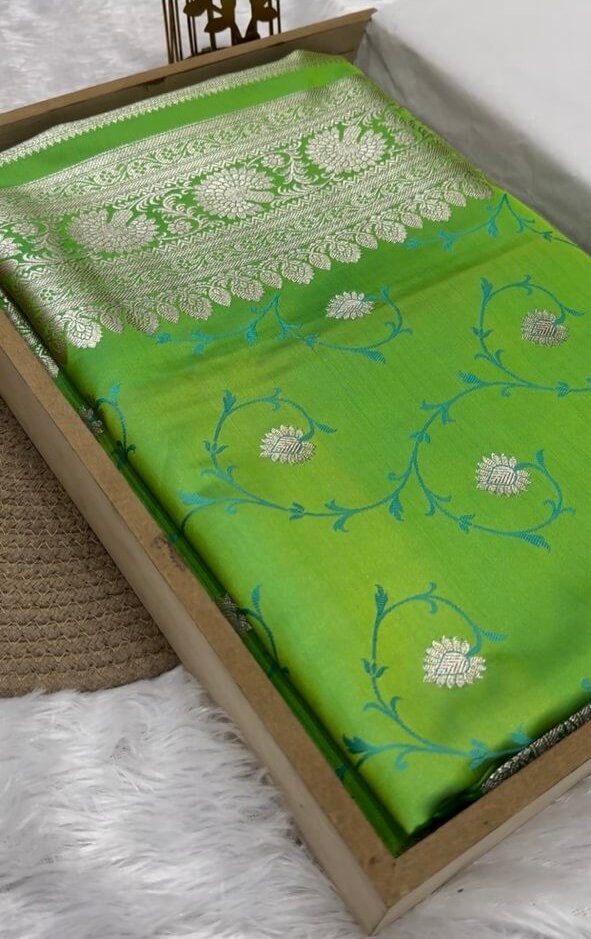 Parrot Banarasi Mashru Silk Saree