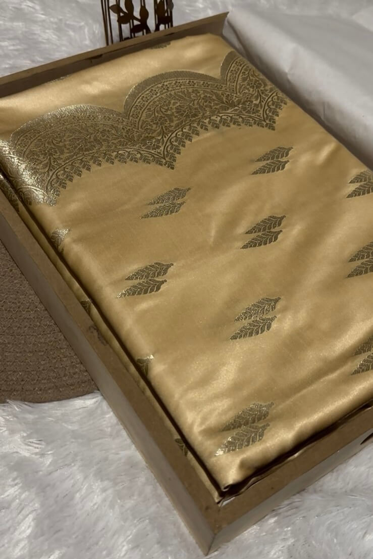 Cream Banarasi Mashru Silk Saree