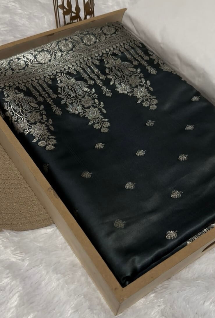 Bottle Green Banarasi Mashru Silk Saree