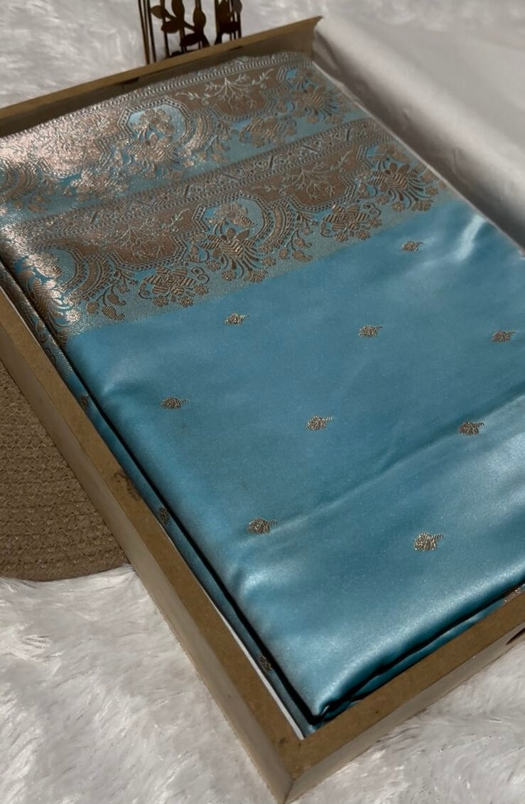 Sky Blue Banarasi Mashru Silk Saree