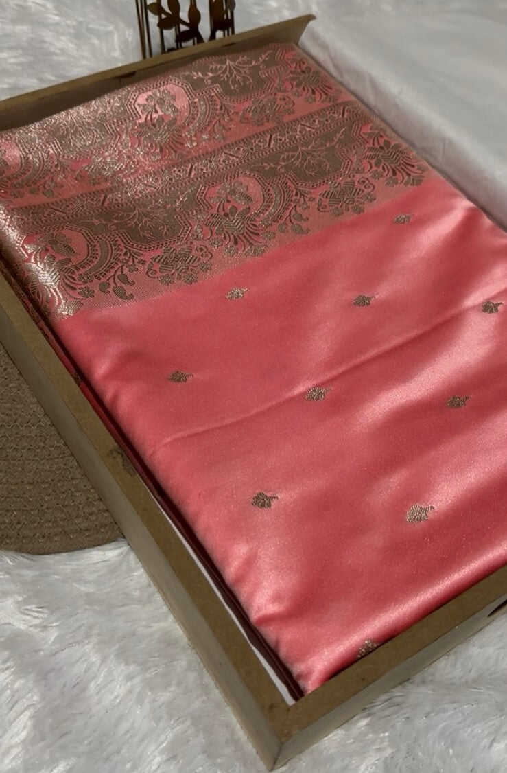 Peach Banarasi Mashru Silk Saree