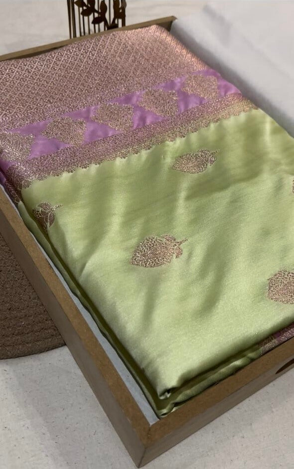 Pista Banarasi Mashru Silk Saree