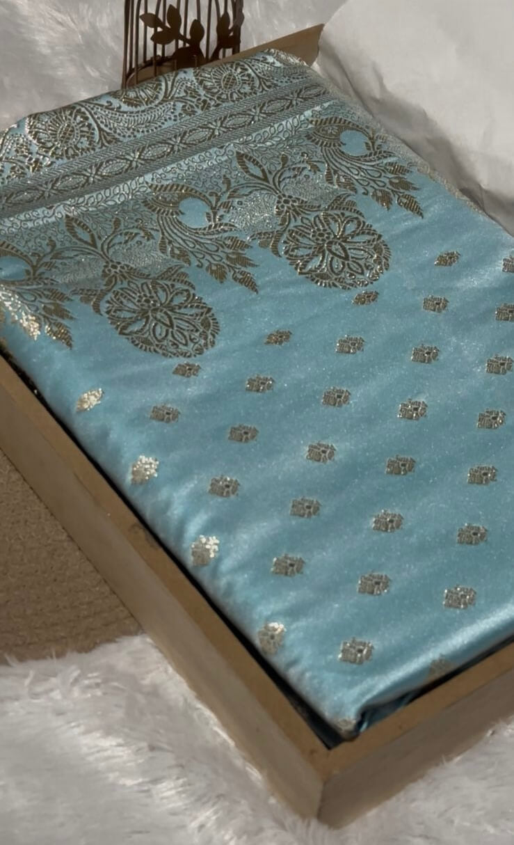 Sky Blue Banarasi Mashru Silk Saree