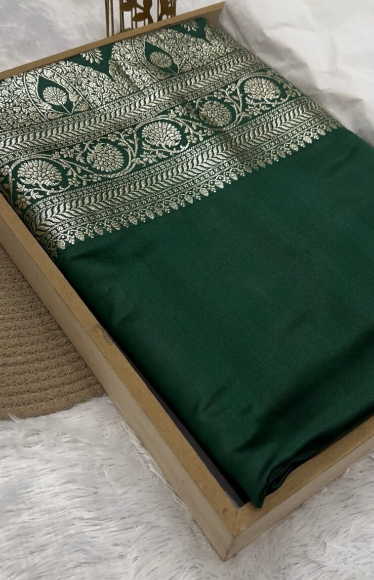 Bottle Green Banarasi Mashru Silk Saree
