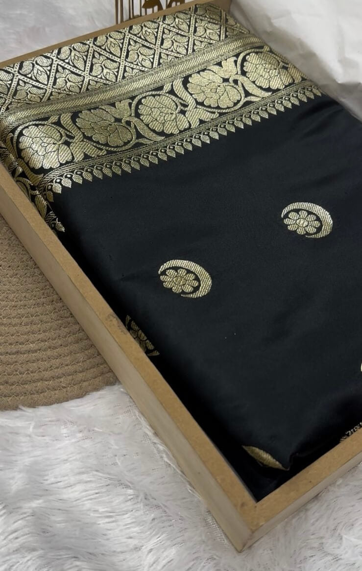 Black Banarasi Mashru Silk Saree