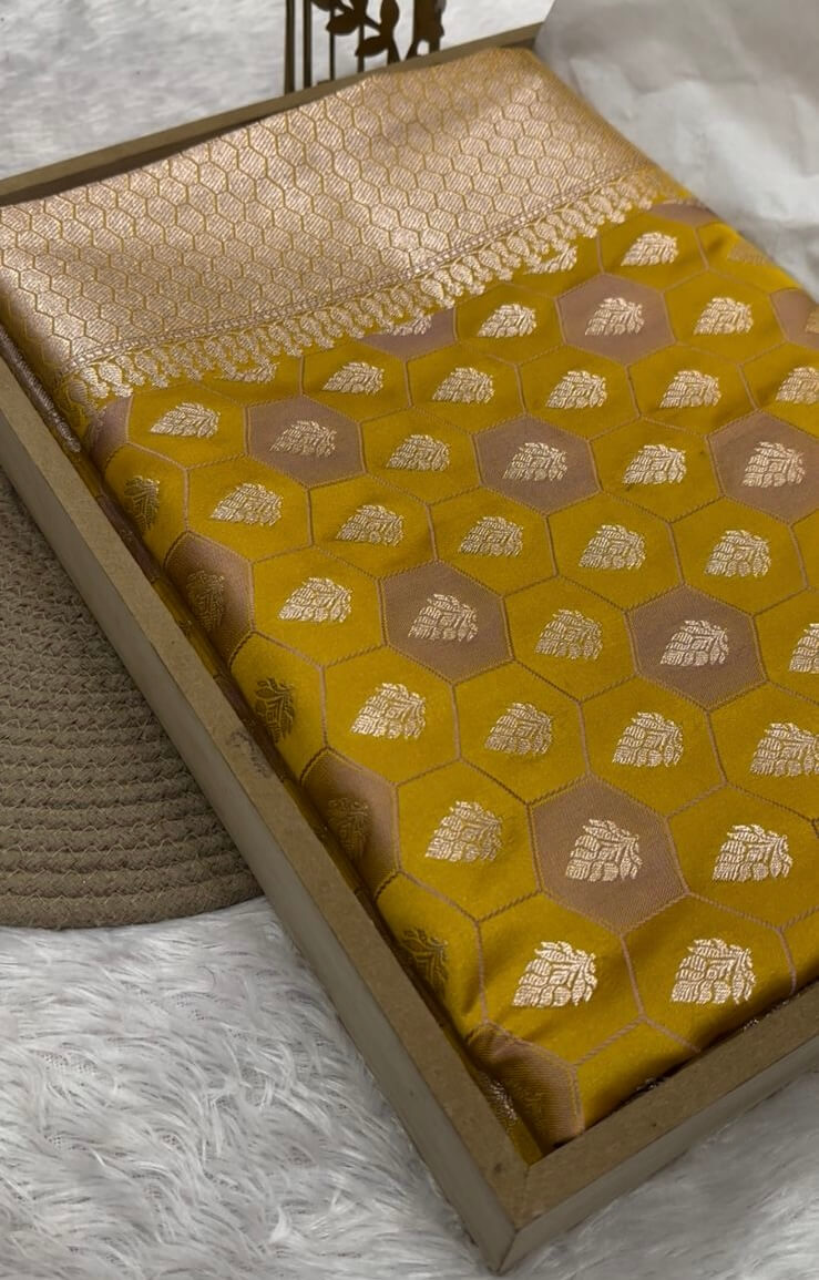 Mustard Banarasi Mashru Silk Saree