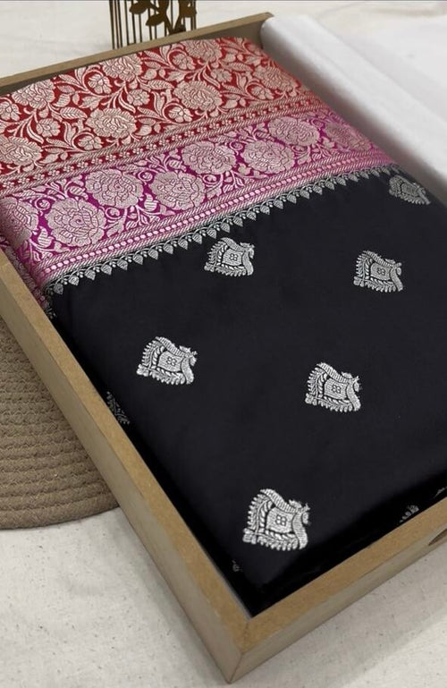 Black Banarasi Mashru Silk Saree