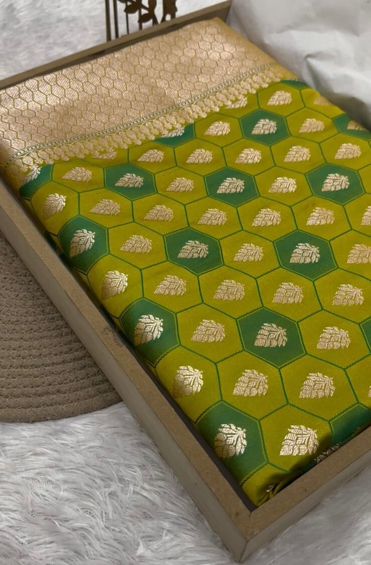 Lemon Banarasi Mashru Silk Saree