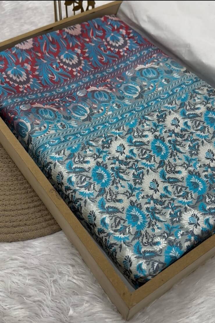 Sky Blue Banarasi Mashru Silk Saree