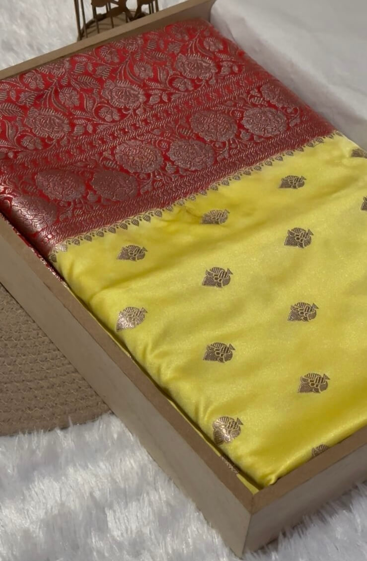 Lemon Banarasi Mashru Silk Saree