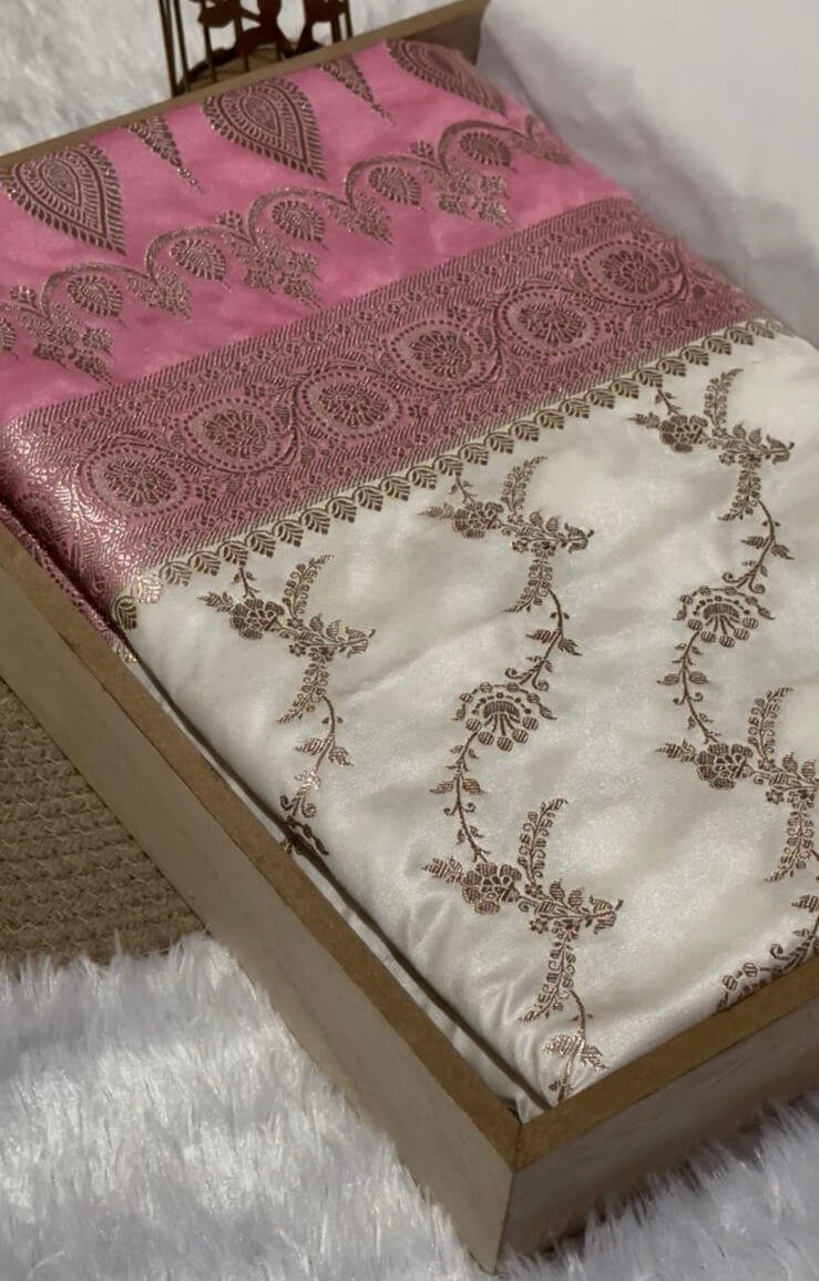 White Banarasi Mashru Silk Saree