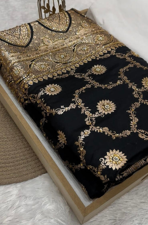 Black Banarasi Mashru Silk Saree