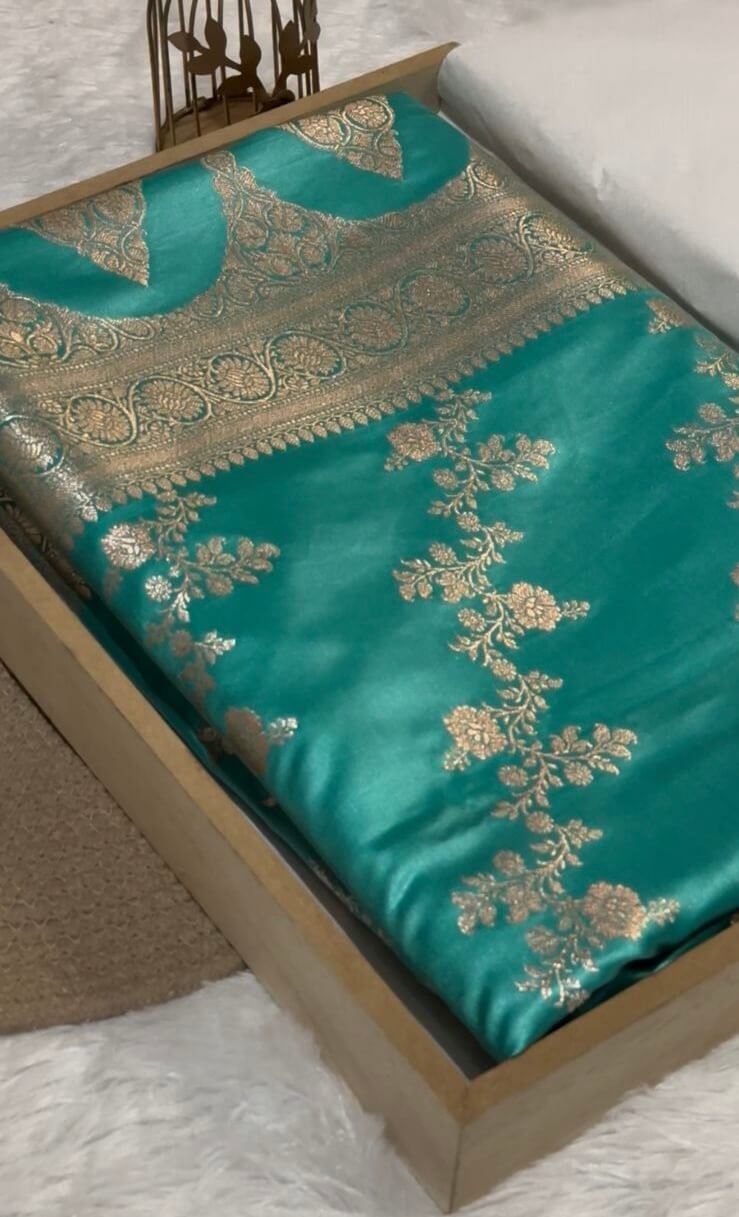 Sea Green Banarasi Mashru Silk Saree