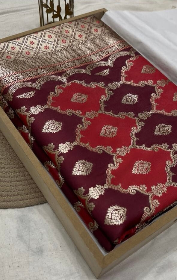 Maroon Banarasi Mashru Silk Saree