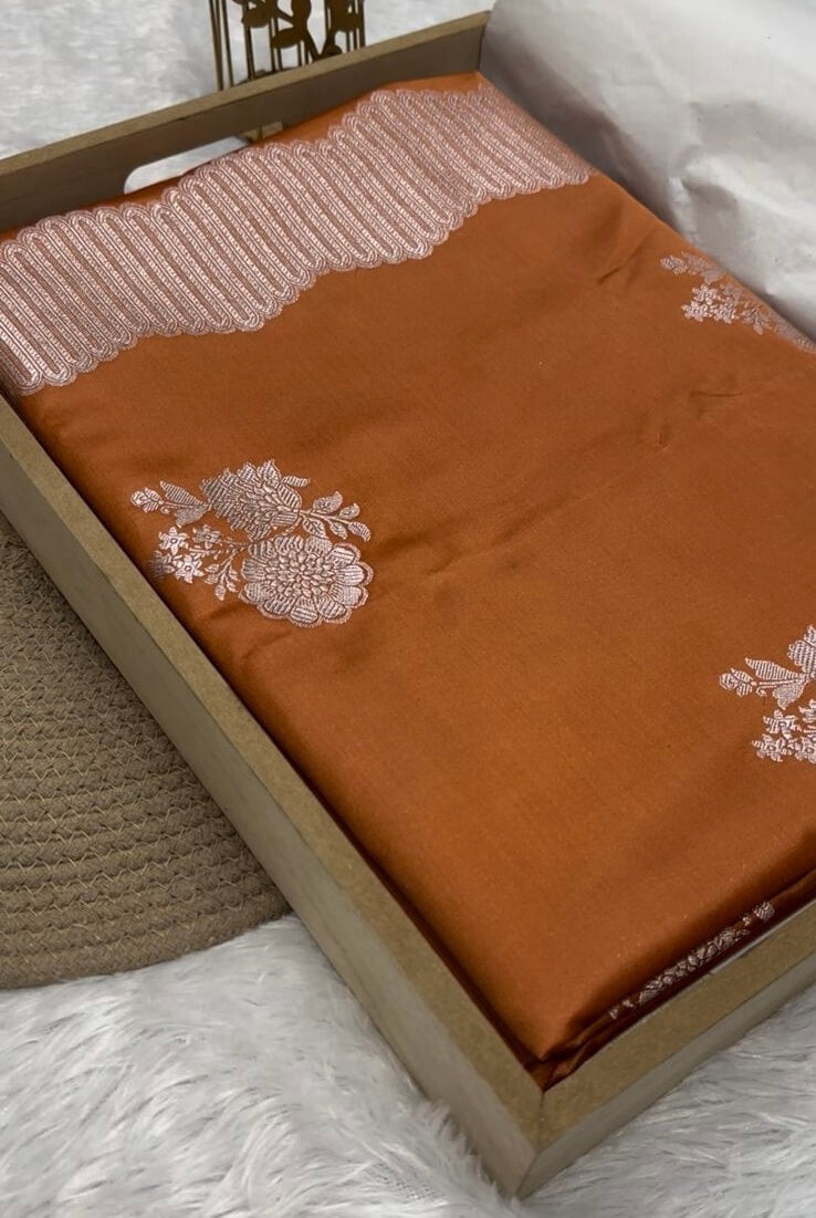 Rust Banarasi Mashru Silk Saree