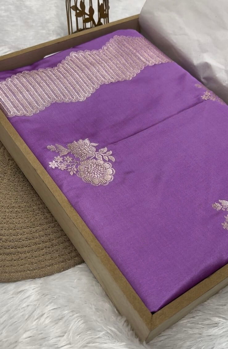 Lavendar Banarasi Mashru Silk Saree