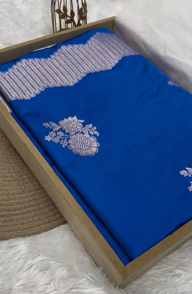 Royal Blue Banarasi Mashru Silk Saree