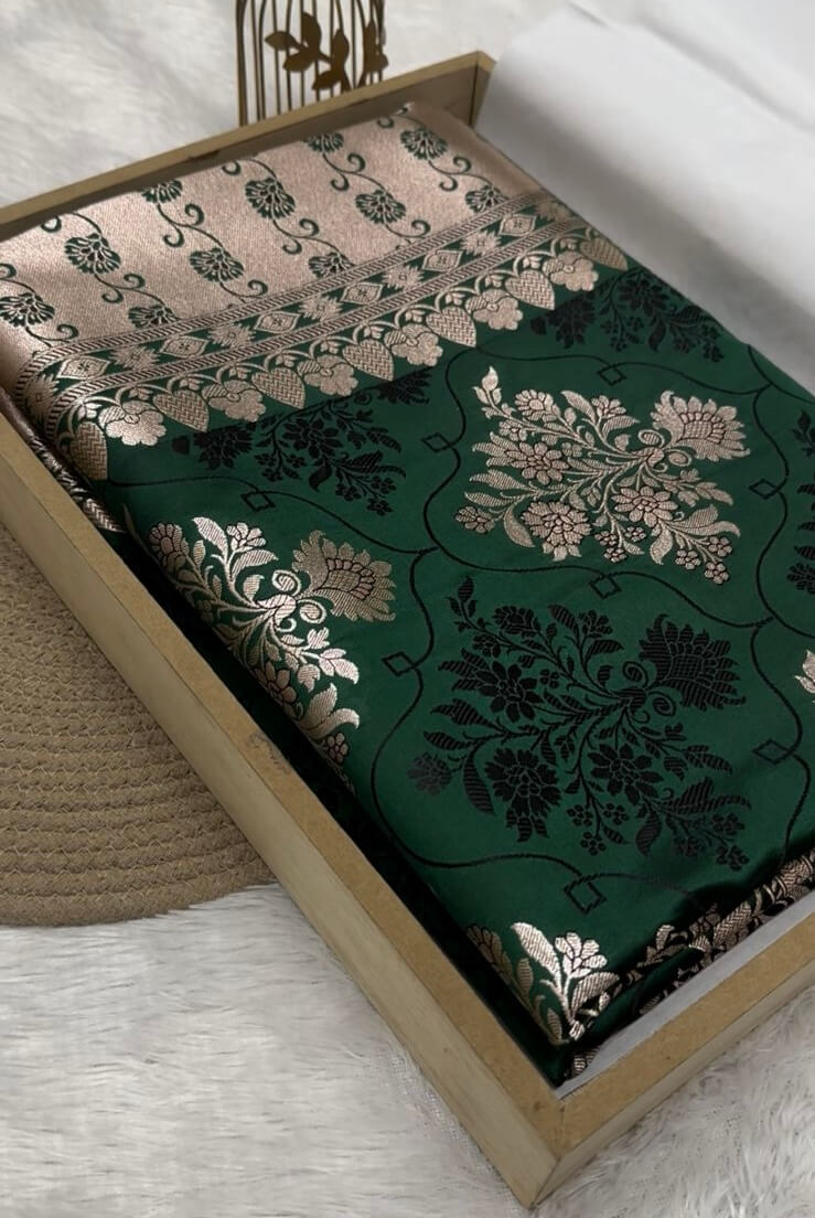 Bottle Green Banarasi Mashru Silk Saree