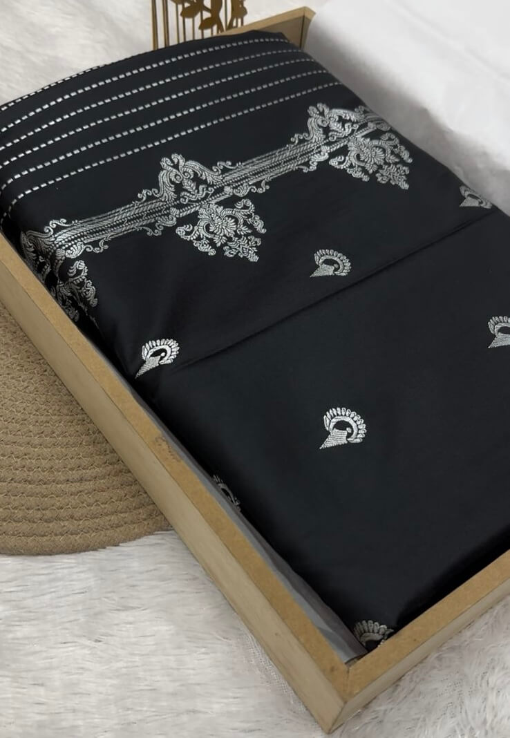 Black Banarasi Mashru Silk Saree