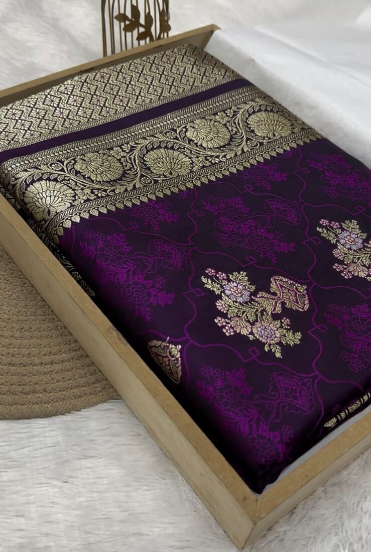 Purple Banarasi Mashru Silk Saree
