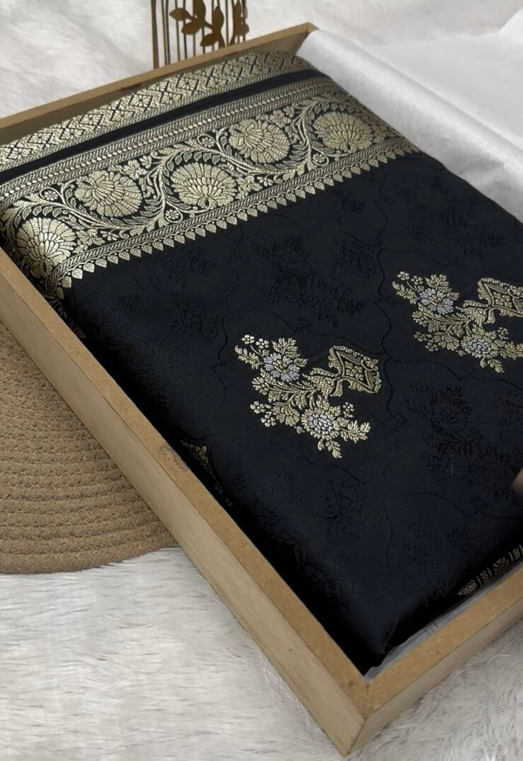 Black Banarasi Mashru Silk Saree