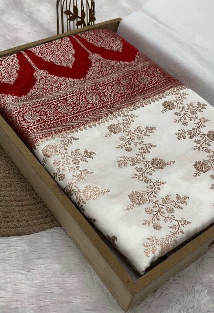 White Banarasi Mashru Silk Saree