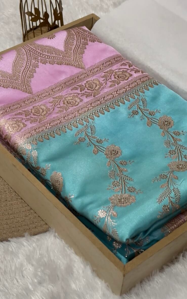 Sea Blue Banarasi Mashru Silk Saree