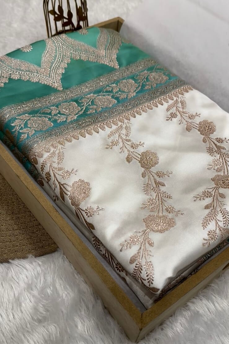 White Banarasi Mashru Silk Saree