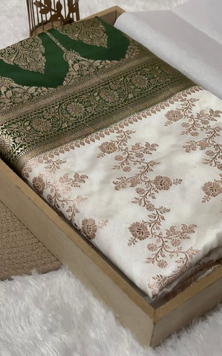 White Banarasi Mashru Silk Saree