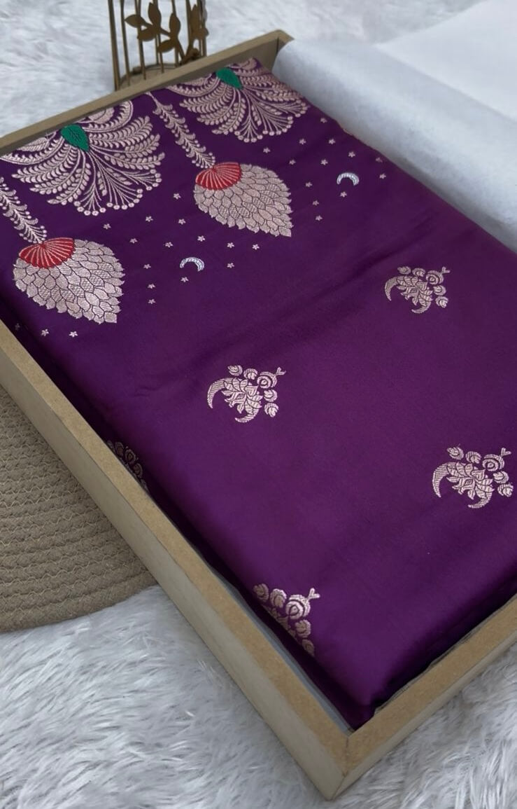 Purple Banarasi Mashru Silk Saree