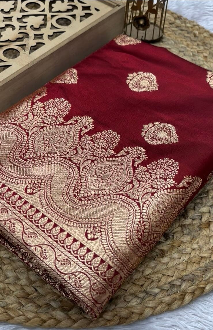 Red Banarasi Mashru Silk Saree