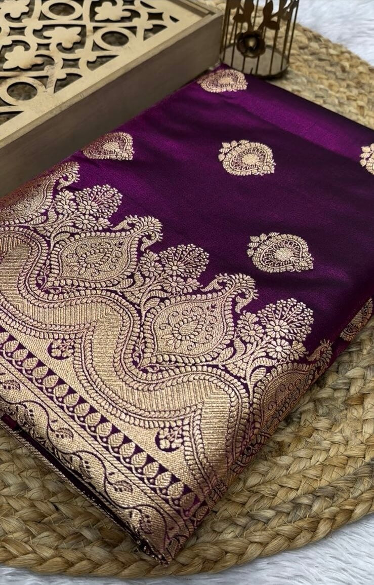 Purple Banarasi Mashru Silk Saree