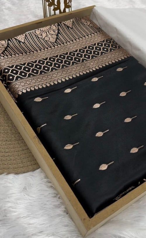 Black Banarasi Mashru Silk Saree